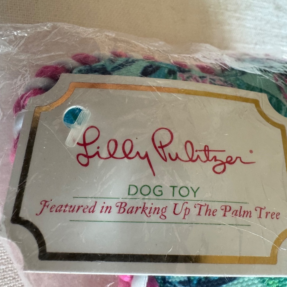 Lilly Pulitzer Plush Dog Toy Bone Shaped: 4.5 x 9, Barking Up Palm - Picture 8 of 10